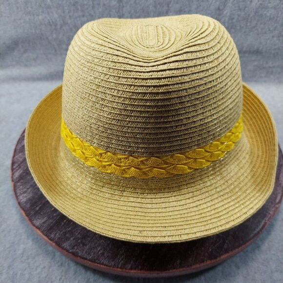 Yellow Braided Band Straw Fedora Hat - Picture 1 of 7